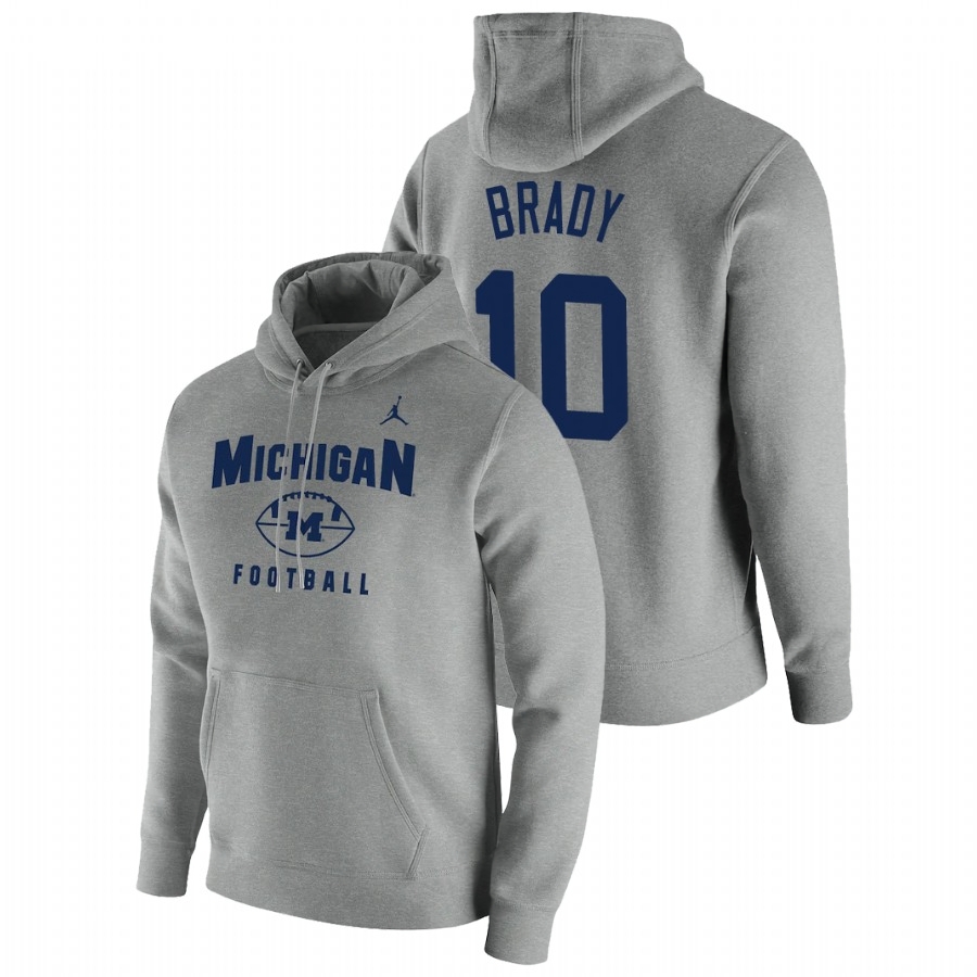 Michigan Wolverines Men's NCAA Tom Brady #10 Gray Oopty Oop Pullover College Football Hoodie APF2549PU